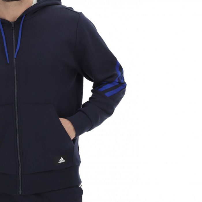⁦هودي اديداس فيوتشر ايكون ثلاث خطوط للرجال لون أزرق-adidas Mens' Future Icons 3-Stripes Full-Zip Hoodie - Blue⁩ - الصورة ⁦5⁩