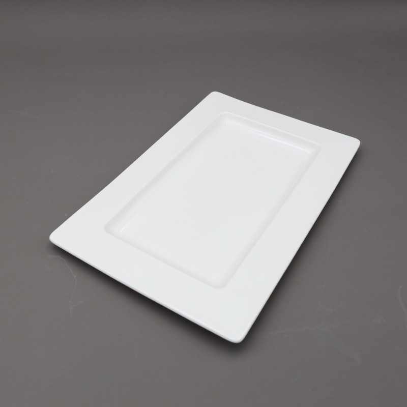 ⁦صحن تقديم بورسلان بتصميم مستطيل طول 29×20 سم لون أبيض⁩ - الصورة ⁦1⁩