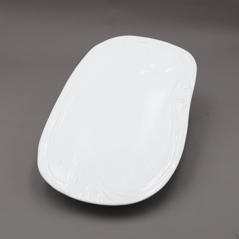 ⁦صحن تقديم بورسلان بتصميم شبه مستطيل طول 35×22 سم لون أبيض⁩ - الصورة ⁦1⁩