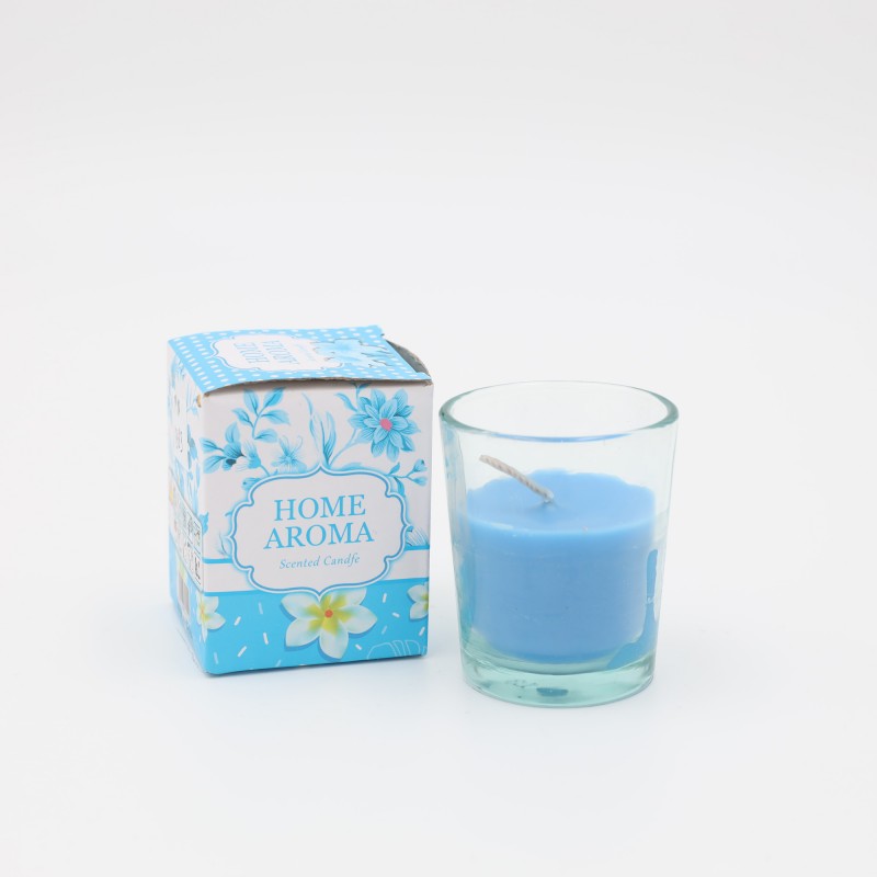 ⁦كوب زجاجي مع شمعة معطرة بروائح جميلة 220 غم أزرق⁩ - الصورة ⁦1⁩