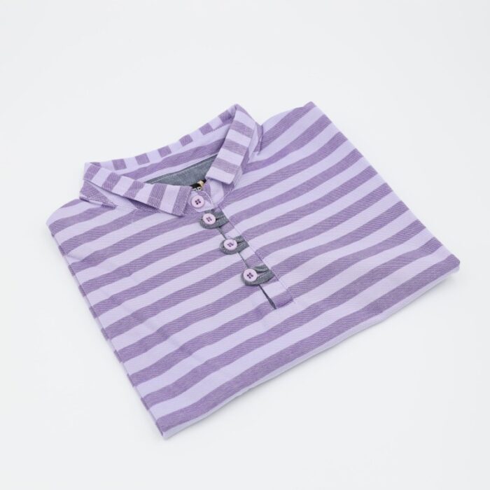 10330787_67db98425ba9a تيشيرت بأكمام قصيرة بتصميم بولو مخطط لون بنفسجي - الصورة 1
