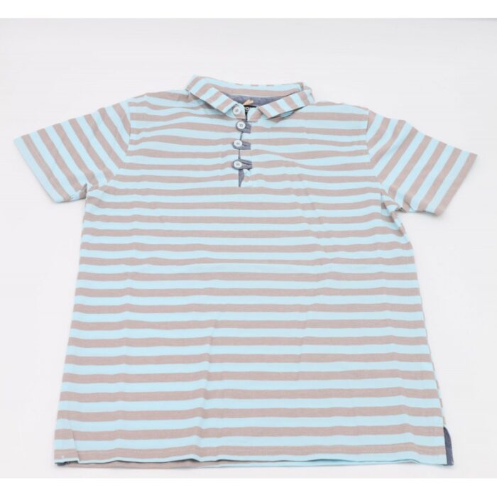 ⁦تيشيرت بأكمام قصيرة بتصميم بولو مخطط لون أزرق وبني⁩ - الصورة ⁦2⁩