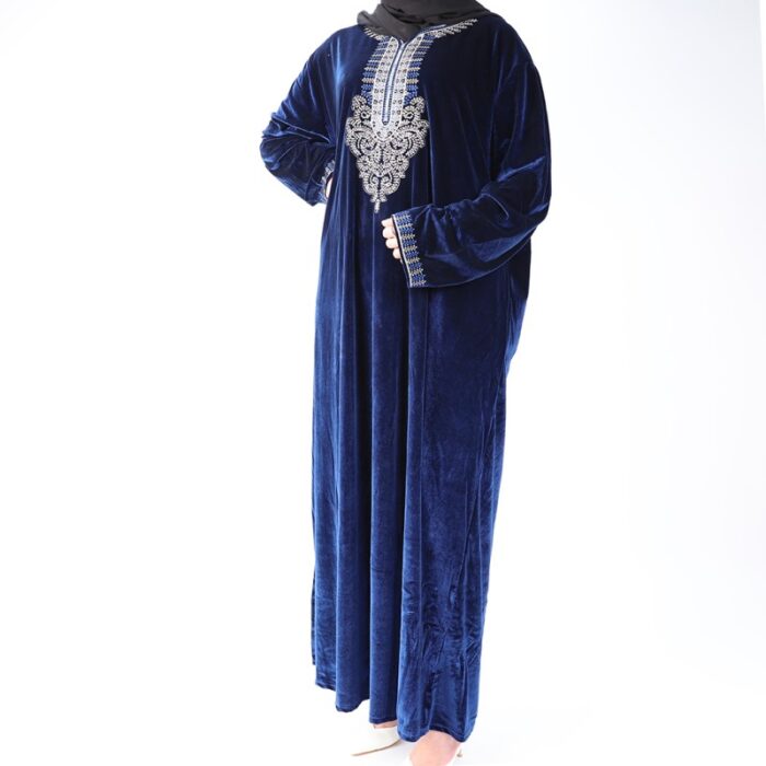 ⁦دشداشة ستاتية مخمل لون كحلي⁩ - الصورة ⁦2⁩