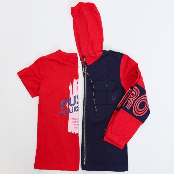 ⁦جاكيت مع بلوزة نص كم للرجال لون كحلي وأحمر⁩ - الصورة ⁦4⁩