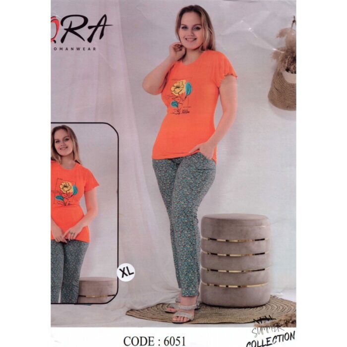 10331244_67db9a423f86f بيجامة صيفية نص كم للنساء لون برتقالي - الصورة 1