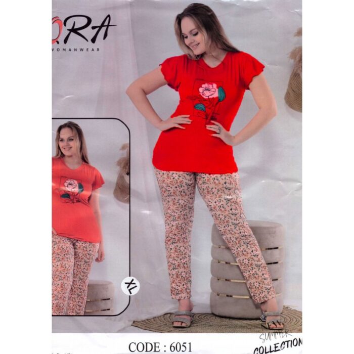 10331245_67db9a44b7139 بيجامة صيفية نص كم للنساء لون أحمر - الصورة 1