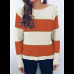 بلوزة صوف للنساء لون برتقالي وبيج