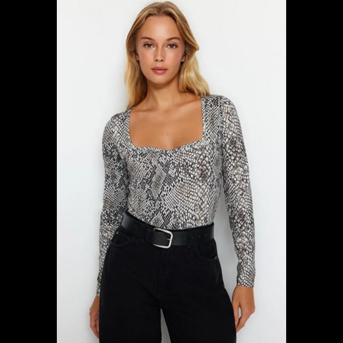 ⁦بلوزة تريندول بودي سوت للنساء بيج وأسود⁩ - الصورة ⁦2⁩