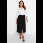 تنورة تريندول منسوجة بأزرار للنساء لون أسود