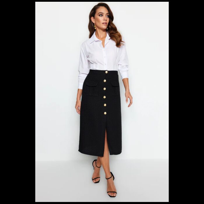 10331313_67db9a9f9362c تنورة تريندول منسوجة بأزرار للنساء لون أسود - الصورة 1