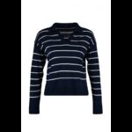 ⁦بلوزة تريكو صوف مخطط عرضي للنساء لون كحلي وأبيض⁩ - الصورة ⁦7⁩