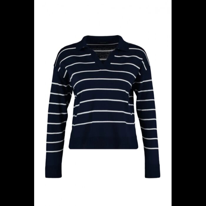 ⁦بلوزة تريكو صوف مخطط عرضي للنساء لون كحلي وأبيض⁩ - الصورة ⁦7⁩