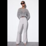 بنطلون تريندول منسوج للنساء لون رمادي فاتح