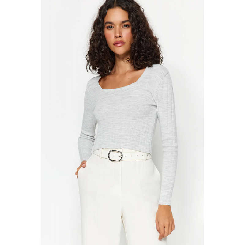 ⁦بلوزة تريندول بأكمام طويلة قابل للتمدد للنساء لون سكني⁩ - الصورة ⁦1⁩