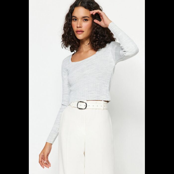 ⁦بلوزة تريندول بأكمام طويلة قابل للتمدد للنساء لون سكني⁩ - الصورة ⁦3⁩