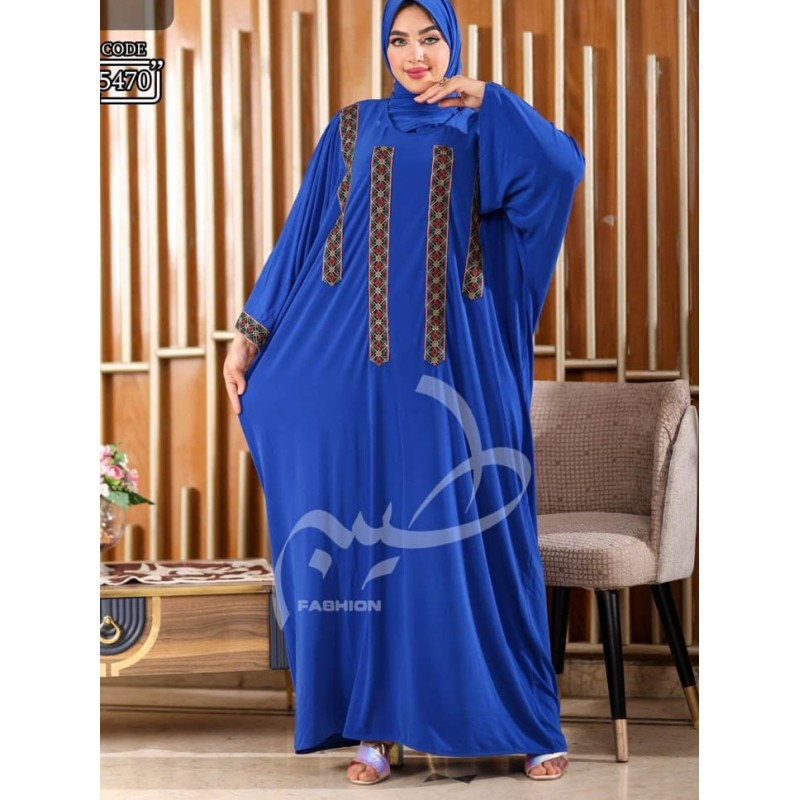 ⁦طقم دشداشة صلاة  مع شال مقاس واحد للنساء لون أزرق⁩ - الصورة ⁦1⁩