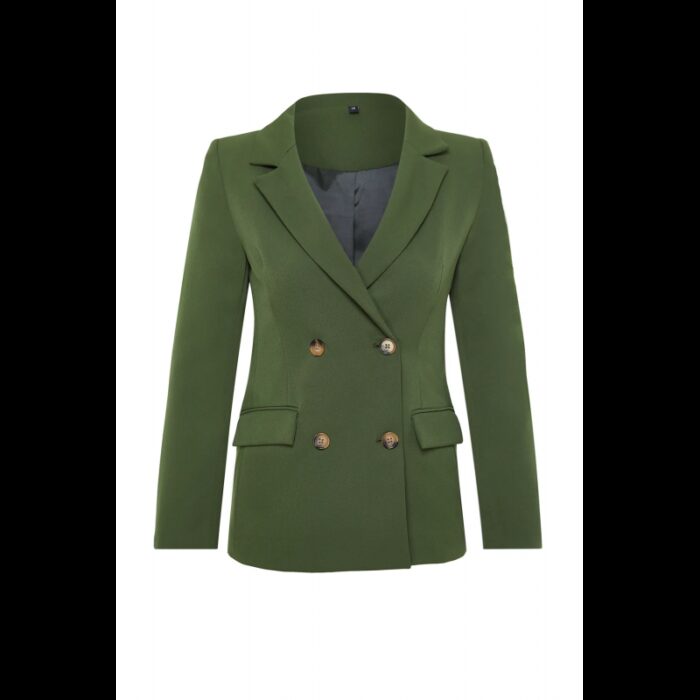 ⁦جاكيت تريندول بأزرار مُبطن للنساء لون زيتي غامق⁩ - الصورة ⁦7⁩