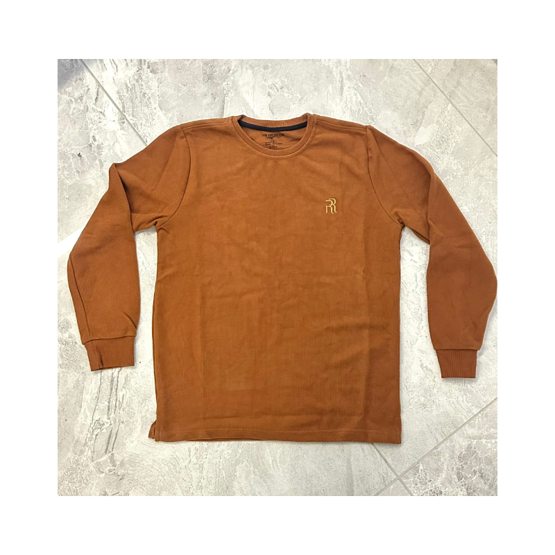 ⁦بلوزة قطنية بأكمام طويلة للرجال لون بني⁩ - الصورة ⁦1⁩