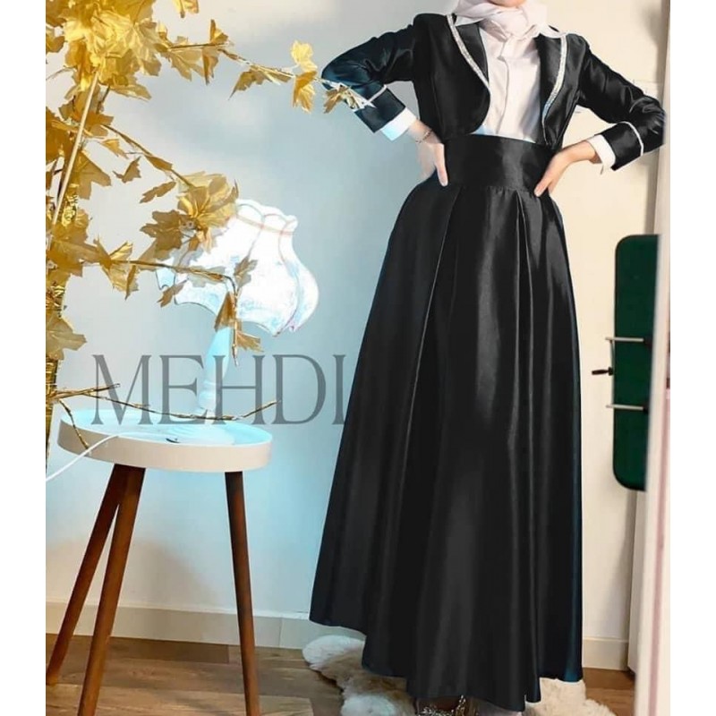 ⁦طقم ستان مكون من 3 قطع للنساء لون أسود وأبيض⁩ - الصورة ⁦1⁩