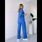⁦طقم تريندول مُكون من قطعتين (قميص+بنطلون) للنساء لون أزرق⁩ - الصورة ⁦2⁩