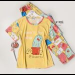 بجامة قطنية بأكمام قصيرة بتصميم رسومات صبارة للنساء لون أصفر من Sami boutique