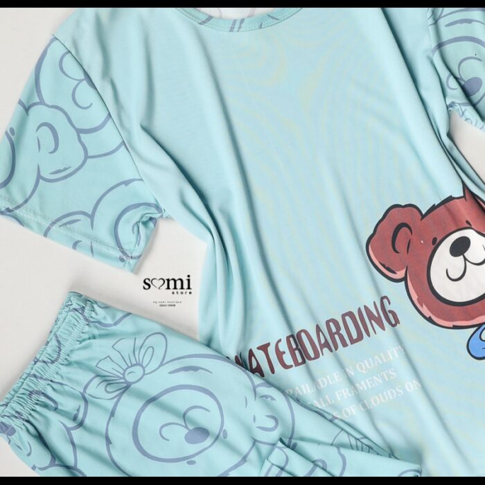 ⁦بجامة قطنية بأكمام قصيرة بتصميم مطبوع للنساء لون أزرق فاتح من Sami boutique⁩ - الصورة ⁦2⁩