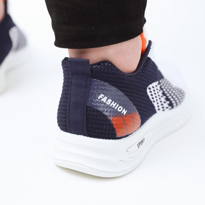 ⁦حذاء فاشن كاجوال جلد ونسيج للرجال لون كحلي ونعل أبيض⁩ - الصورة ⁦7⁩