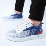 ⁦حذاء فاشن كاجوال جلد ونسيج للرجال لون أزرق ونعل أبيض⁩ - الصورة ⁦2⁩