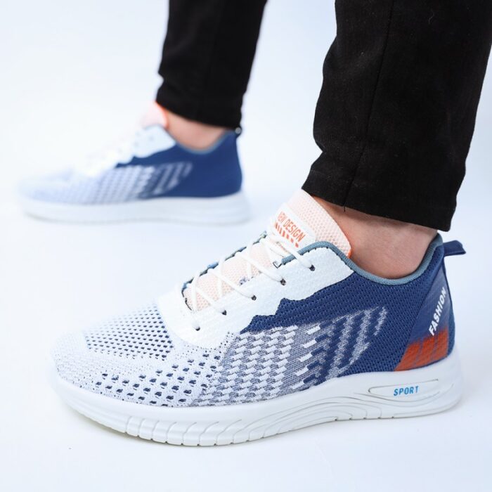 ⁦حذاء فاشن كاجوال جلد ونسيج للرجال لون أزرق ونعل أبيض⁩ - الصورة ⁦2⁩