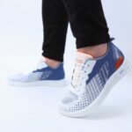 ⁦حذاء فاشن كاجوال جلد ونسيج للرجال لون أزرق ونعل أبيض⁩ - الصورة ⁦6⁩