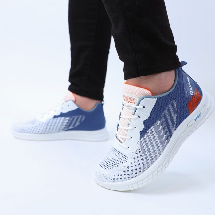 ⁦حذاء فاشن كاجوال جلد ونسيج للرجال لون أزرق ونعل أبيض⁩ - الصورة ⁦6⁩