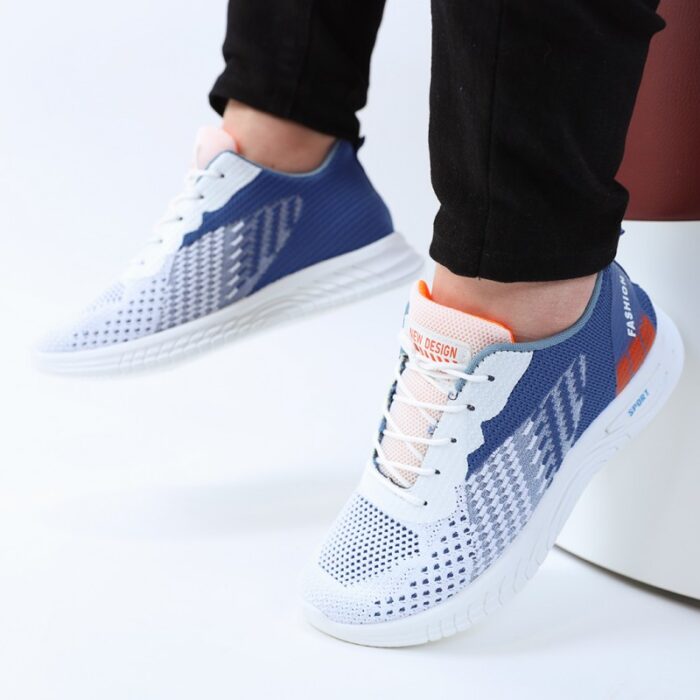 ⁦حذاء فاشن كاجوال جلد ونسيج للرجال لون أزرق ونعل أبيض⁩ - الصورة ⁦9⁩