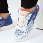 ⁦حذاء فاشن كاجوال جلد ونسيج للرجال لون أزرق ونعل أبيض⁩ - الصورة ⁦10⁩