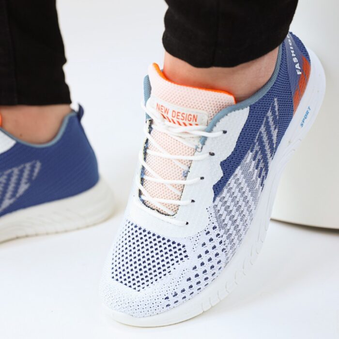 ⁦حذاء فاشن كاجوال جلد ونسيج للرجال لون أزرق ونعل أبيض⁩ - الصورة ⁦10⁩