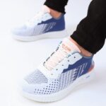 ⁦حذاء فاشن كاجوال جلد ونسيج للرجال لون أزرق ونعل أبيض⁩ - الصورة ⁦11⁩