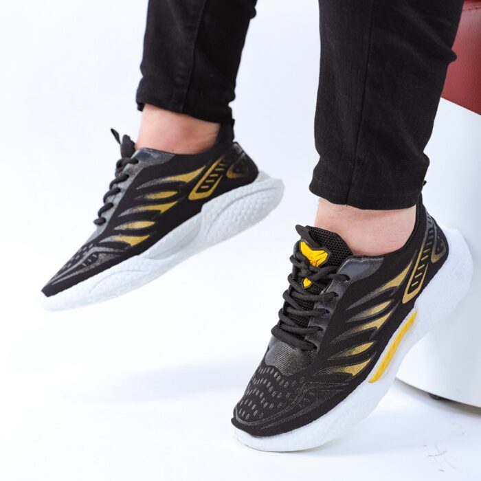 ⁦حذاء فاشن كاجوال نسيج للرجال لون أسود ونعل أبيض⁩ - الصورة ⁦4⁩