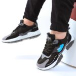 ⁦حذاء فاشن كاجوال جلد ونسيج للرجال لون أسود ونعل أبيض وأسود⁩ - الصورة ⁦4⁩