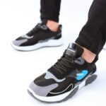 ⁦حذاء فاشن كاجوال جلد ونسيج للرجال لون أسود ونعل أبيض وأسود⁩ - الصورة ⁦6⁩