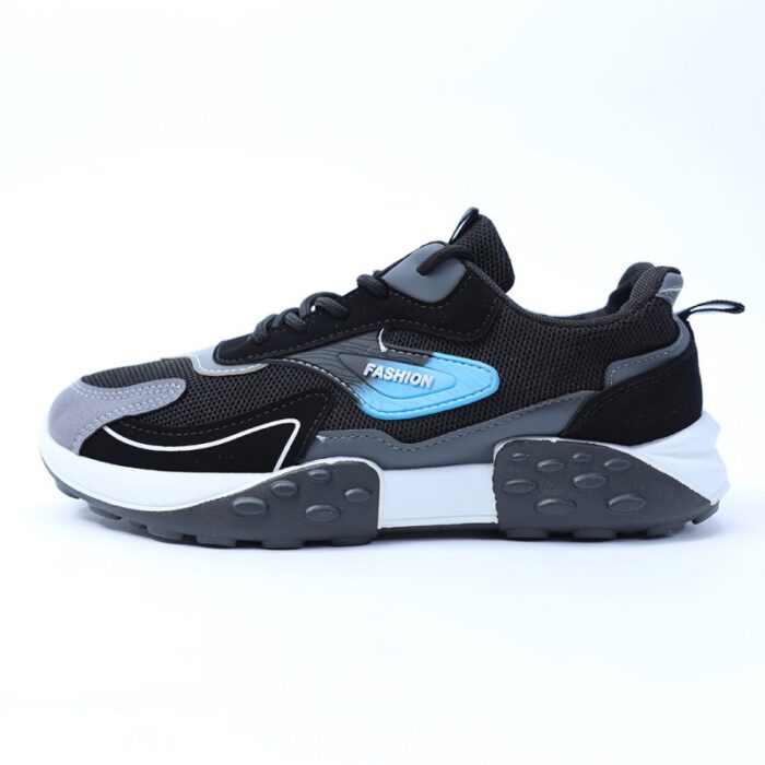 ⁦حذاء فاشن كاجوال جلد ونسيج للرجال لون أسود ونعل أبيض وأسود⁩ - الصورة ⁦7⁩