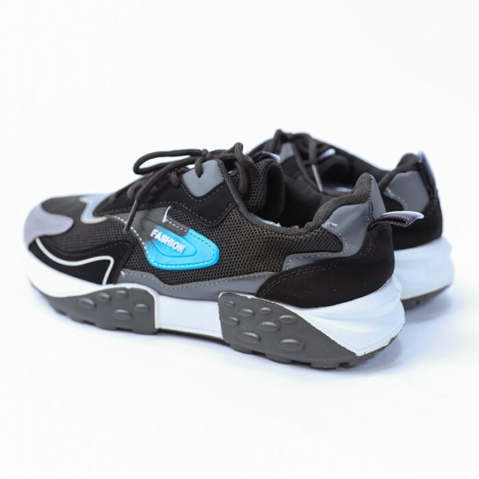 ⁦حذاء فاشن كاجوال جلد ونسيج للرجال لون أسود ونعل أبيض وأسود⁩ - الصورة ⁦10⁩