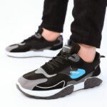 ⁦حذاء فاشن كاجوال جلد ونسيج للرجال لون أسود ونعل أبيض وأسود⁩ - الصورة ⁦11⁩