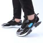 ⁦حذاء فاشن كاجوال جلد ونسيج للرجال لون أسود ونعل أبيض وأسود⁩ - الصورة ⁦13⁩