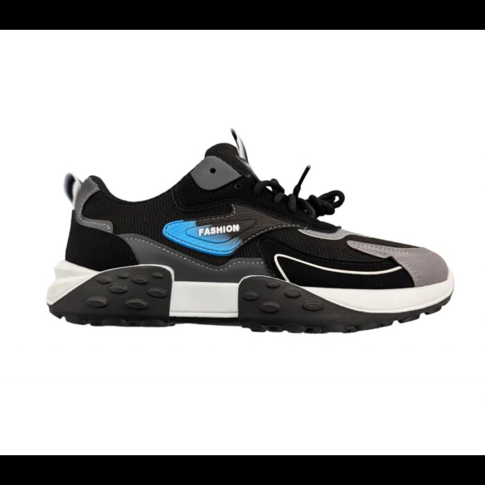 ⁦حذاء فاشن كاجوال جلد ونسيج للرجال لون أسود ونعل أبيض وأسود⁩ - الصورة ⁦14⁩