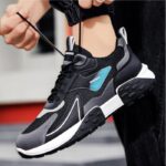 ⁦حذاء فاشن كاجوال جلد ونسيج للرجال لون أسود ونعل أبيض وأسود⁩ - الصورة ⁦16⁩