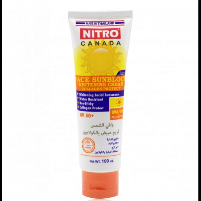 10332317_67db9ed395910 كريم واقي شمس و مبيض بالكولاجين من نيترو كندا بعامل حماية 50 حجم 100 غم– Nitro Canada Sunscreen Cream Whitening Collagen UV 50+ 100 G - الصورة 1
