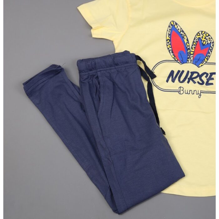 ⁦بجامة صيفية للأطفال لون أصفر فاتح وكحلي بتصميم NEVER STOP⁩ - الصورة ⁦6⁩