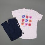 ⁦بجامة صيفية للأطفال لون زهري فاتح وكحلي بتصميم ورود⁩ - الصورة ⁦5⁩