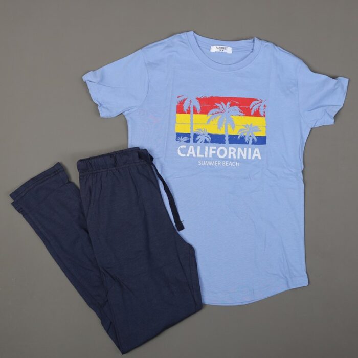 10332461_67db9f3c7124b بجامة صيفية للأطفال لون أزرق وكحلي بتصميم نخلات - الصورة 1