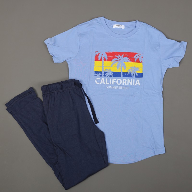 10332461_67db9f3c7124b بجامة صيفية للأطفال لون أزرق وكحلي بتصميم نخلات - الصورة 1