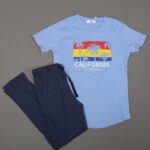 ⁦بجامة صيفية للأطفال لون أزرق وكحلي بتصميم نخلات⁩ - الصورة ⁦2⁩